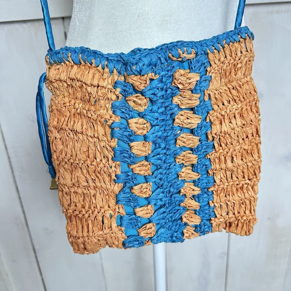 Free People Heatwave Raffia Straw Mini Crossbody Bag‎ Blur Orange Boho Festival - Picture 8 of 11